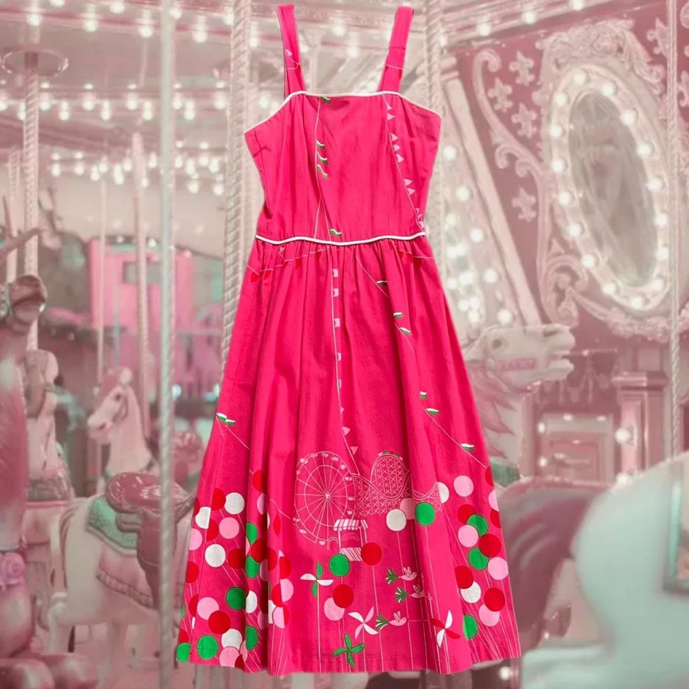 💚🎀  Vintage 1950s Carnival Novelty Print / Summer Barbie Dress 🎀💚